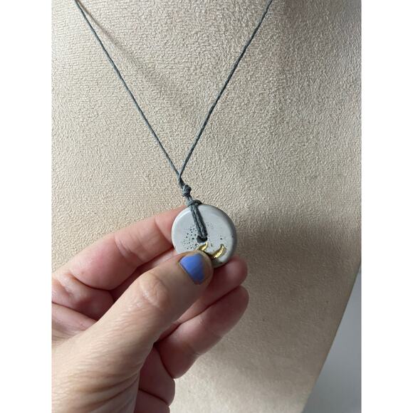 Handmade Ceramic & Resin Disc Necklace - Boho Chic - Picture 2 of 3